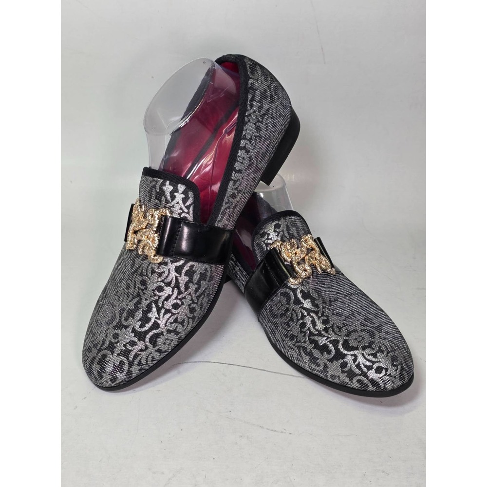 Meijiana Men's Loafers Size 8 Silver Black Gold Snake Slip On Dress Shoes